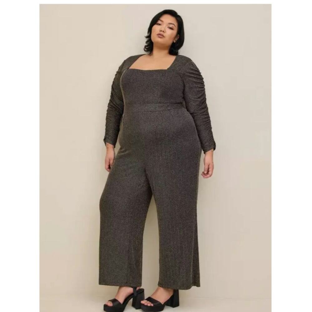 Torrid Glitter Knit Jacquard Sweetheart Neck Jumpsuit size 22 gold